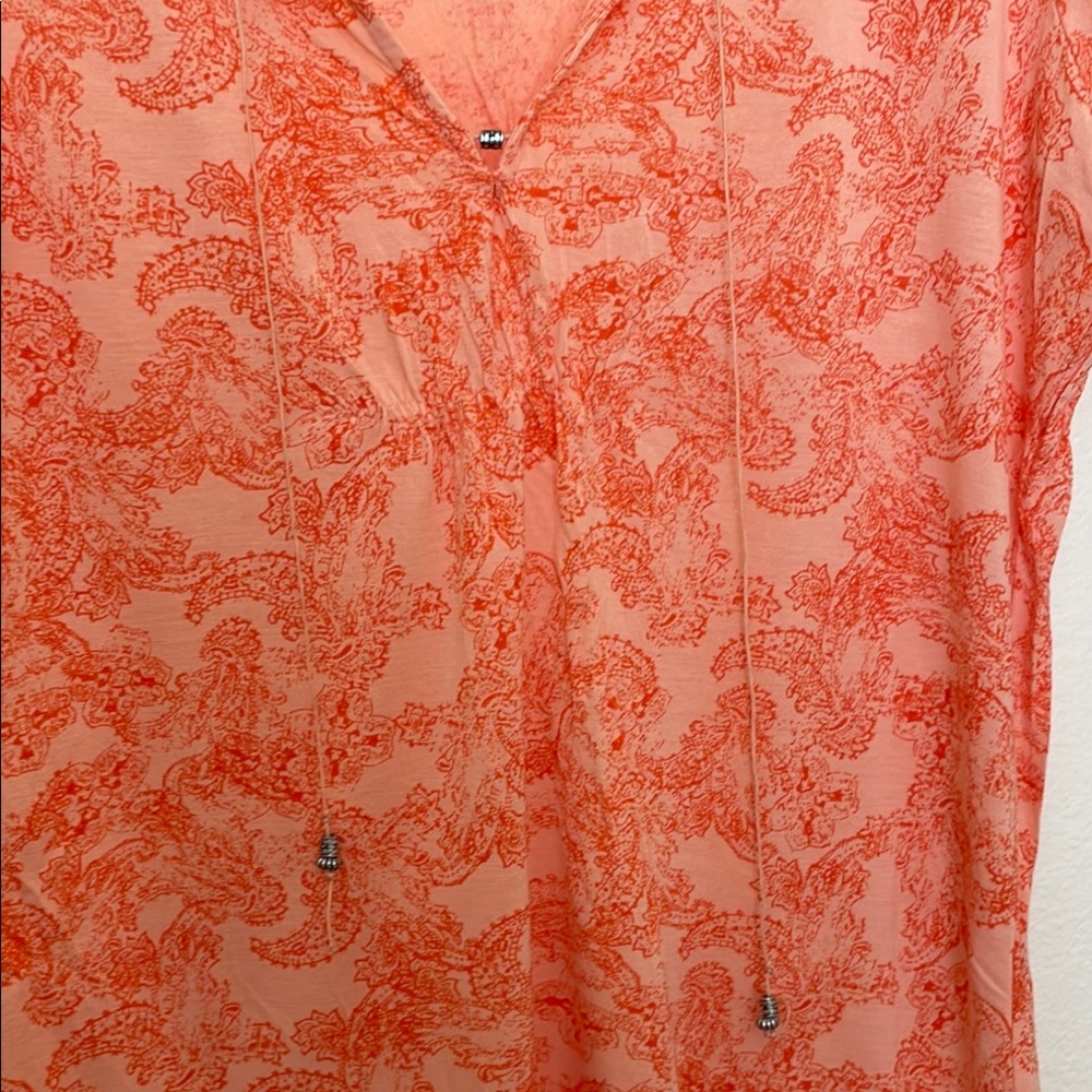 Calvin Klein Orange Fitted Blouse with V-Neckline - Picture 2 of 5